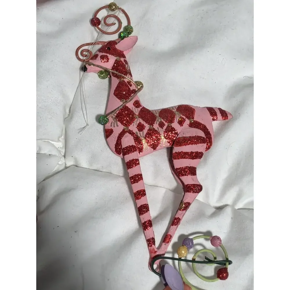 VTG Pier 1 One Reindeer Ornament Multicolor Glitter Assorted 4 Christmas Decor